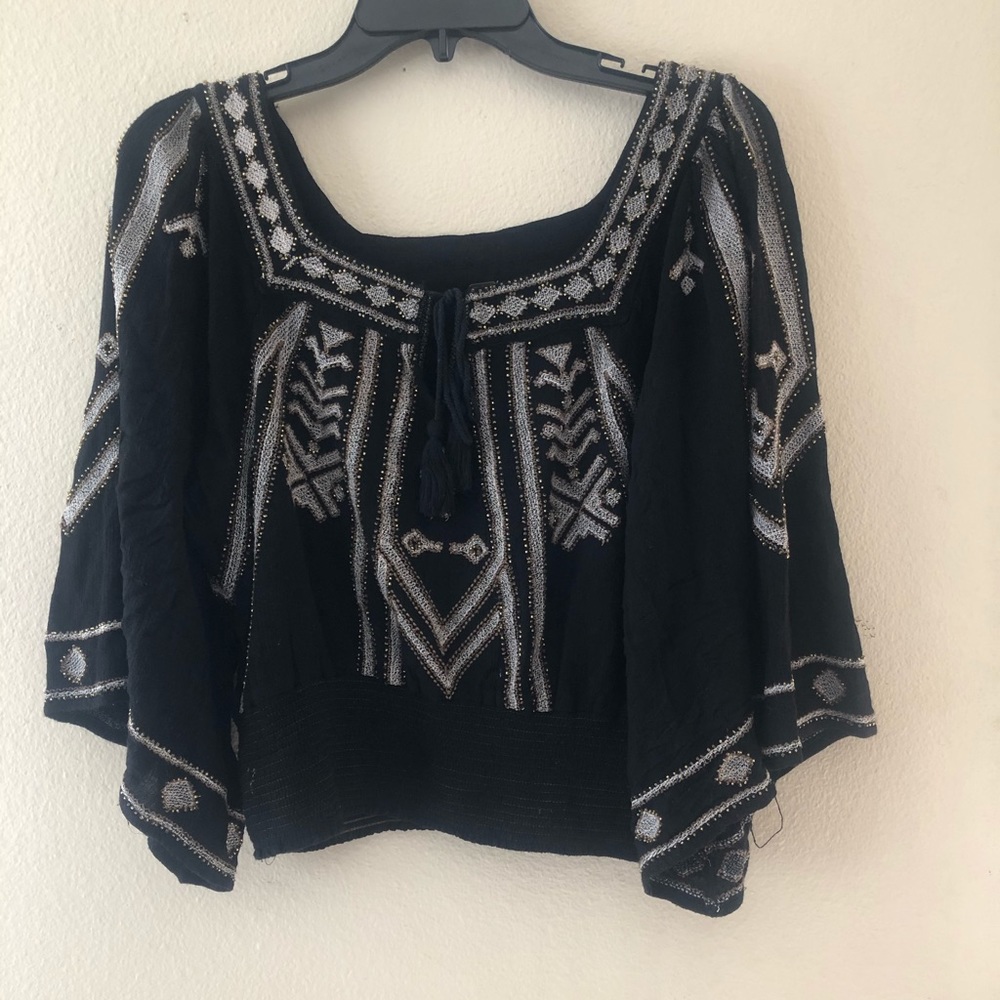 Free people beaded bat wing elastic cropped top